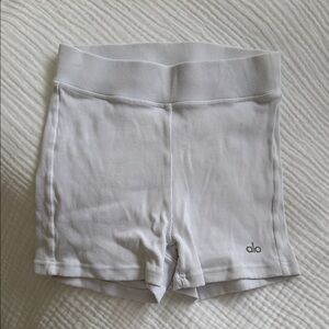 ALO Yoga Ribbed High-Rise White Bike Shorts